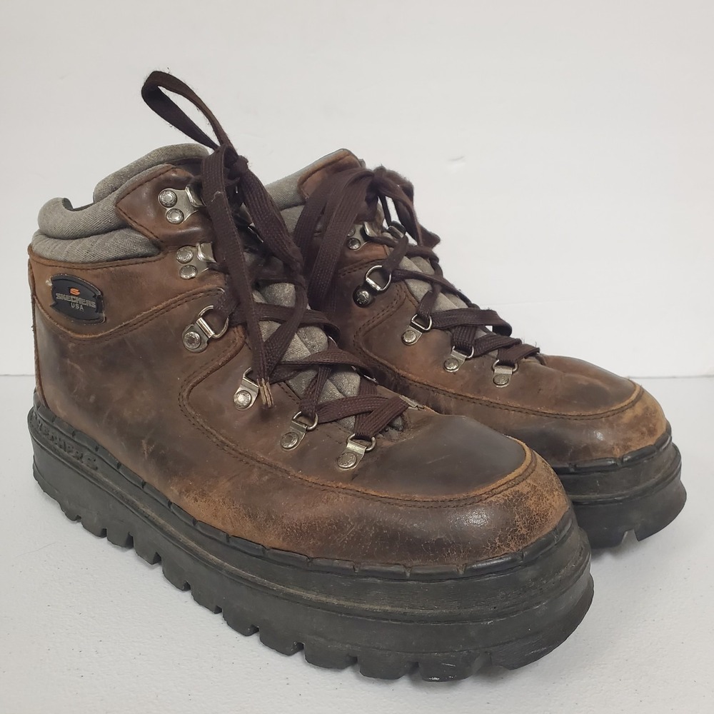 Skechers Mens Vintage Platform Boots Size 12 Jammers Chunky‎ Brown Leather Y2K